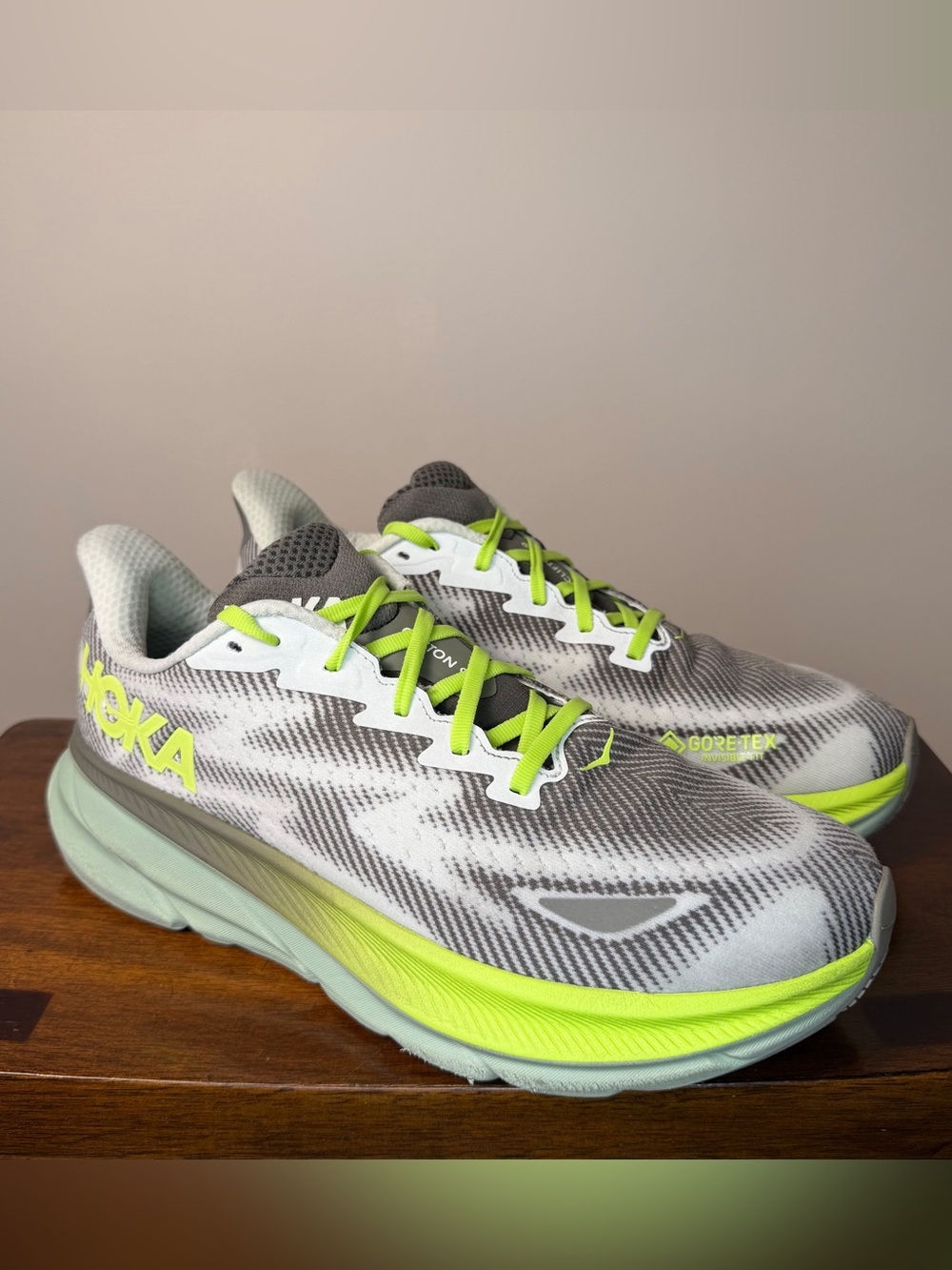 HOKA Clifton 9 GTX Gore-Tex Mens Size 11 D Slate Aloe Vera Running Shoes 1141470
